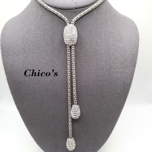 Chico's Rhinestone Lariat Necklace, Clear Pave Rhinestones, 36" - Picture 1 of 10